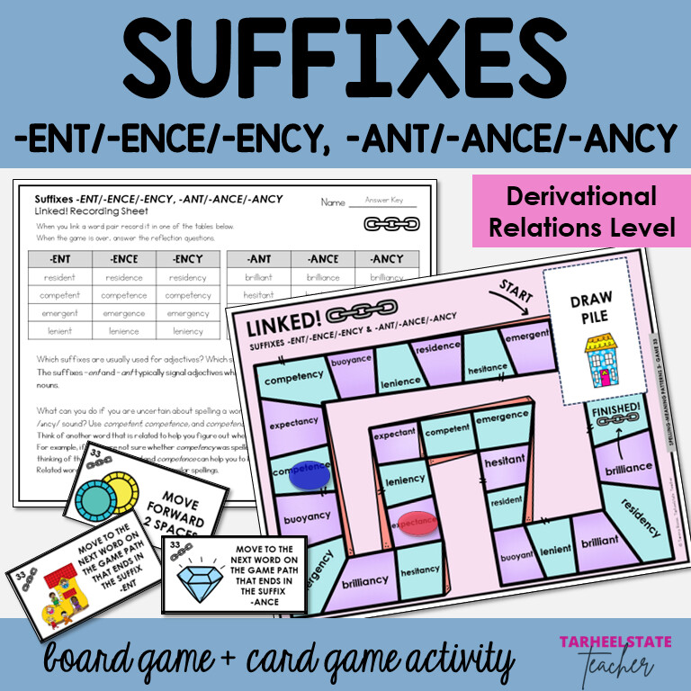 Suffixes ENT ENCE ENCY ANT ANCE ANCY Games Activity Derivational Relations Stage