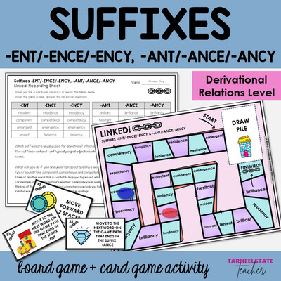 Suffixes ENT ENCE ENCY ANT ANCE ANCY Games Activity Derivational Relations Stage