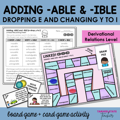 Suffixes ABLE IBLE Dropping E or Y to I Games Activity Derivational Relations