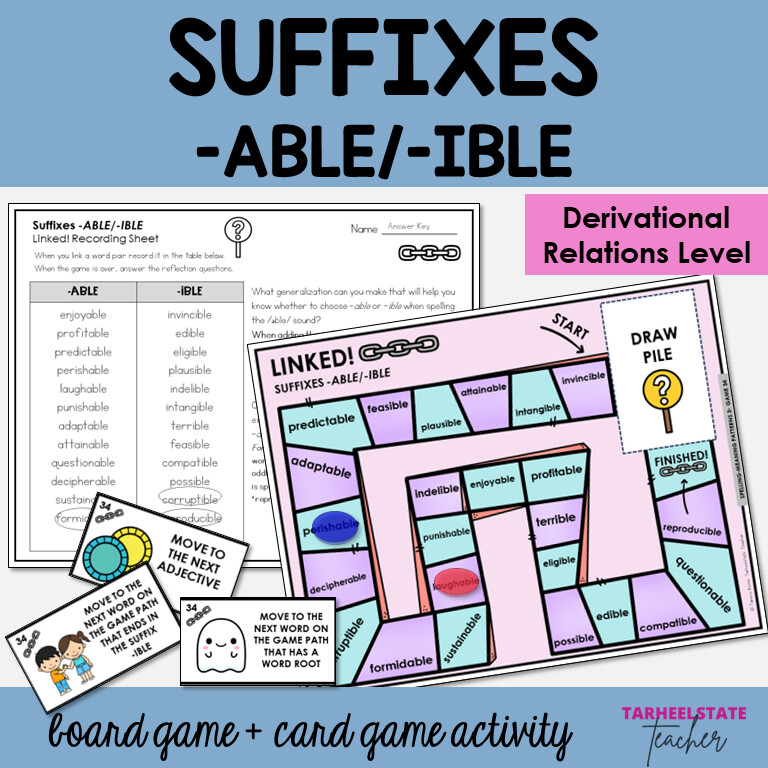 Suffixes ABLE and IBLE Games Activities Derivational Relations Spellers Stage