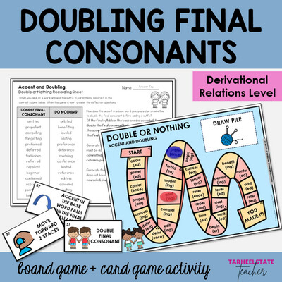 Double Final Consonants based on Accent Doubling Spelling Rule Games Activities