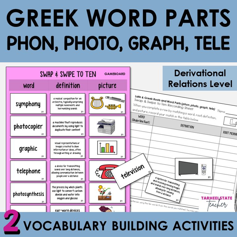 Greek Word Parts PHON, PHOTO, GRAPH, TELE Derivational Relations Game Activity