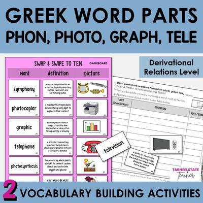Greek Word Parts PHON, PHOTO, GRAPH, TELE Derivational Relations Game Activity