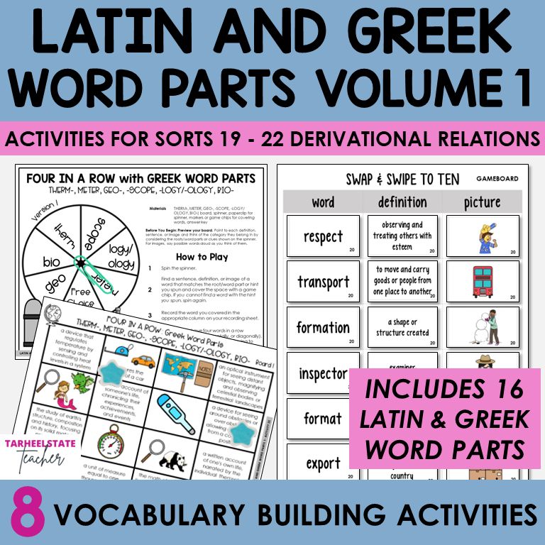 Latin and Greek Roots Affixes Word Parts 1 Words Their Way Activities Bundle