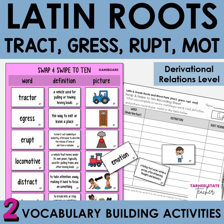 Latin Roots TRACT, GRESS, RUPT, MOT Derivational Relations Games and Activities