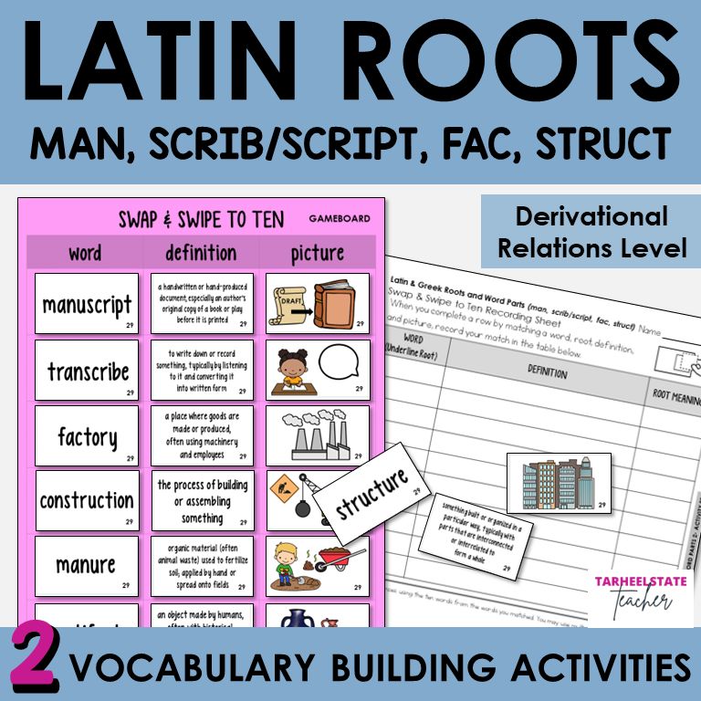Latin Roots MAN, SCRIB/SCRIPT, FAC, STRUCT Derivational Relations Game Activity