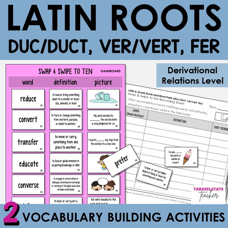 Latin Roots DUC/DUCT, VER/VERT, FER Derivational Relations Games and Activities