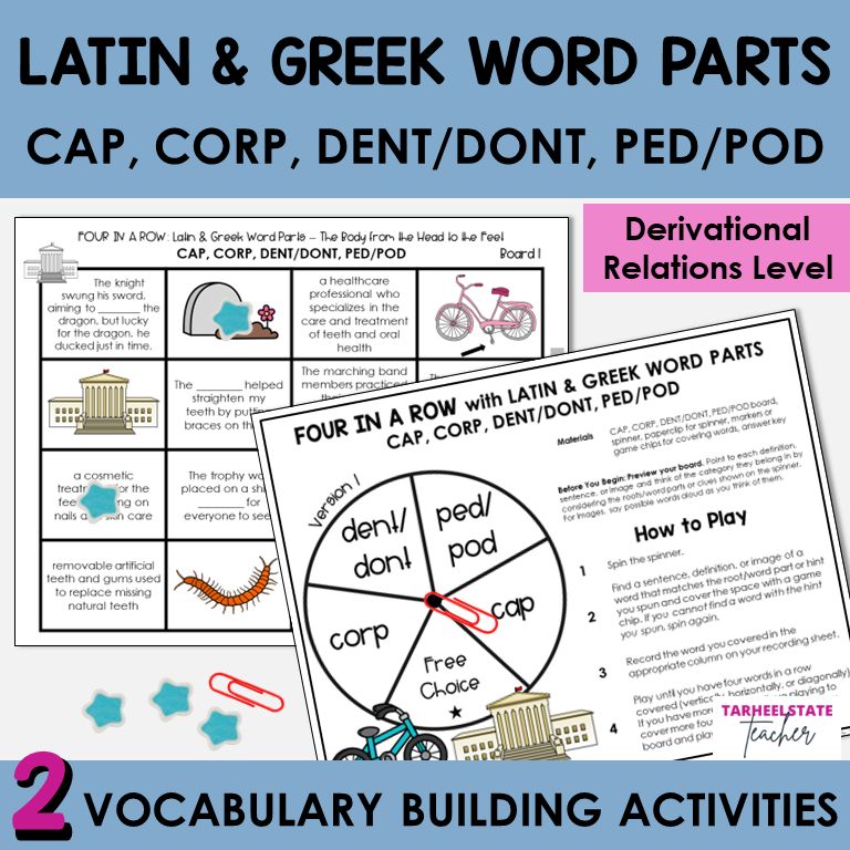 Latin and Greek Roots CAP, CORP, DENT/DONT, PED/POD Games and Activities