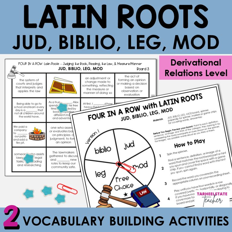 Latin Roots JUD, BIBLIO, LEG, MOD Derivational Relations Games and Activities