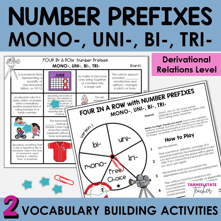 Number Prefixes MONO, UNI, BI, TRI Derivational Relations Games and Activities