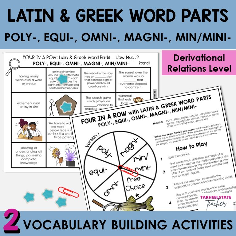Latin and Greek Word Parts POLY, EQUI, OMNI, MAGNI, MIN/MINI Games Activities