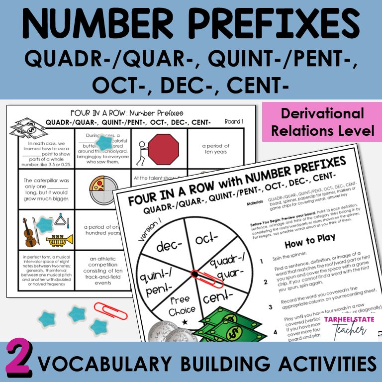 Number Prefixes QUADR/QUAR, QUINT/PENT, OCT, DEC, CENT Games and Activities
