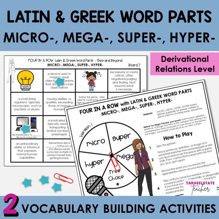Greek and Latin Prefixes MICRO, MEGA, SUPER, HYPER Derivational Games Activities
