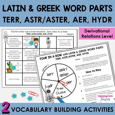Latin and Greek Roots TERR, ASTR/ASTER, AER, HYDR Games and Activities