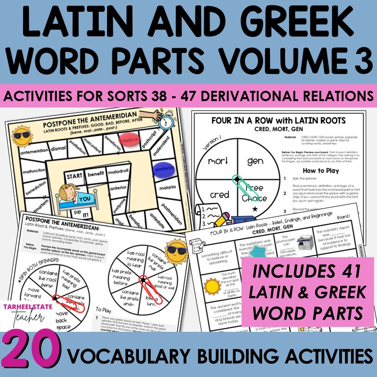 Latin and Greek Roots and Word Parts 3 Words Their Way Games Activities Bundle