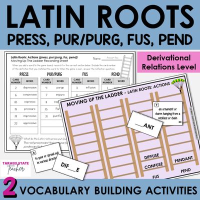 Latin Roots PRESS, PUR/PURG, FUS, PEND Derivational Relations Games Activities