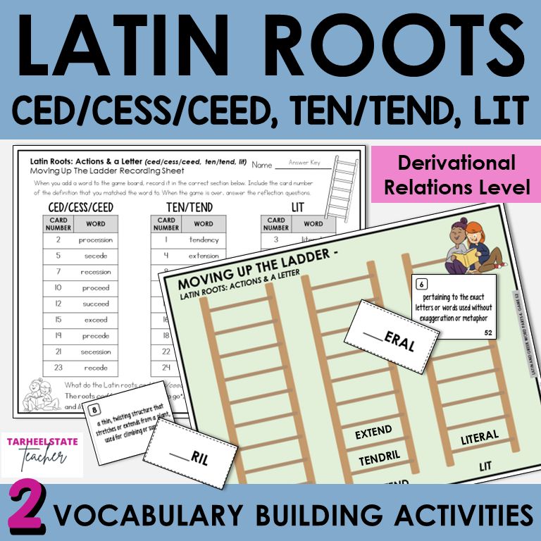 Latin Roots CED/CESS/CEED, TEN/TEND, LIT Derivational Relations Games Activities