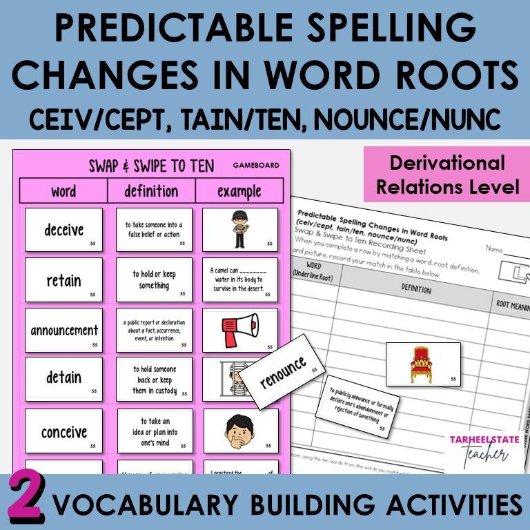 Predictable Spelling Changes In Roots CEIV/CEPT, TAIN/TEN, NOUNCE/NUNC Activity