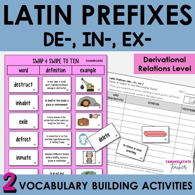 Latin Prefixes DE, IN, EX Derivational Relations Games and Activities