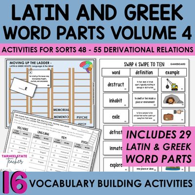 Latin and Greek Roots and Word Parts 4 Words Their Way Games Activities Bundle
