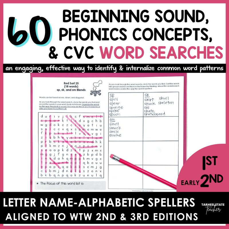 Letter Name Alphabetic Spellers Words Their Way Word Search Activities