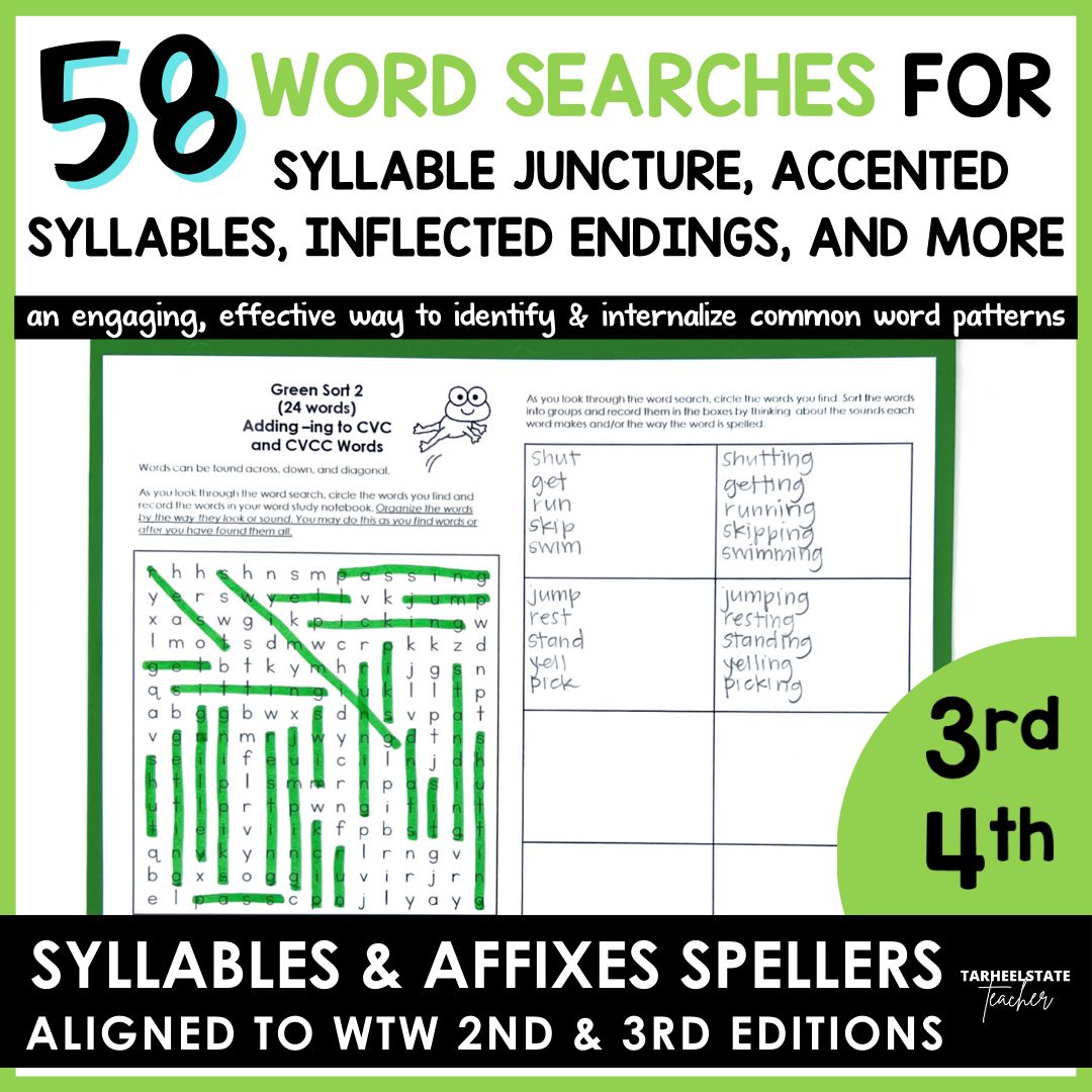 Syllables and Affixes Words Their Way Word Search Activities