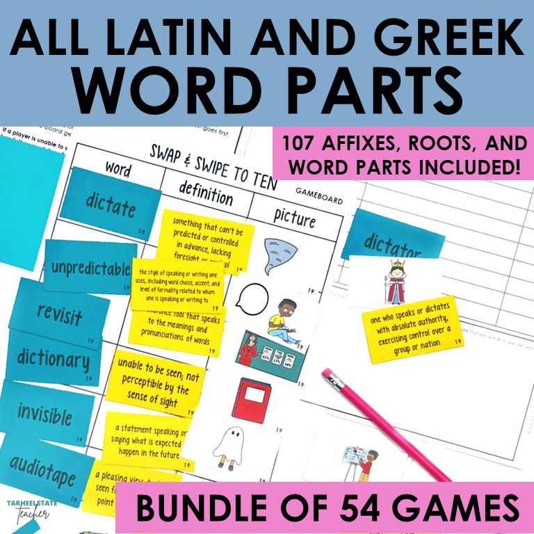 ALL Latin and Greek Roots and Word Parts Words Their Way Games Activities Bundle