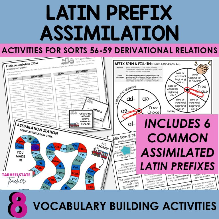 Assimilated Chameleon Prefixes COM, SUB, DIS, EX, OB, AD Games Activities Bundle