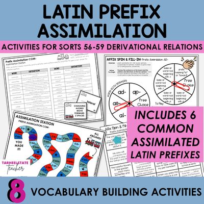 Assimilated Chameleon Prefixes COM, SUB, DIS, EX, OB, AD Games Activities Bundle