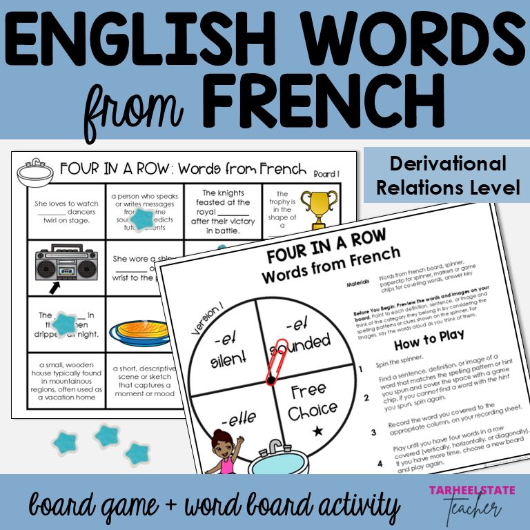 Words from French -ET -ETTE Spelling Derivational Relations Games and Activities