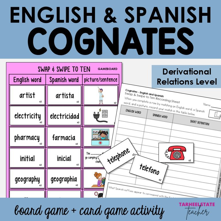 English and Spanish Cognates Derivational Relations Games and Activities