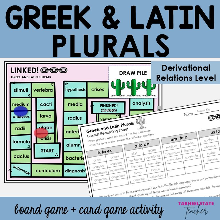Greek and Latin Plurals Derivational Relations Spellers Games and Activities