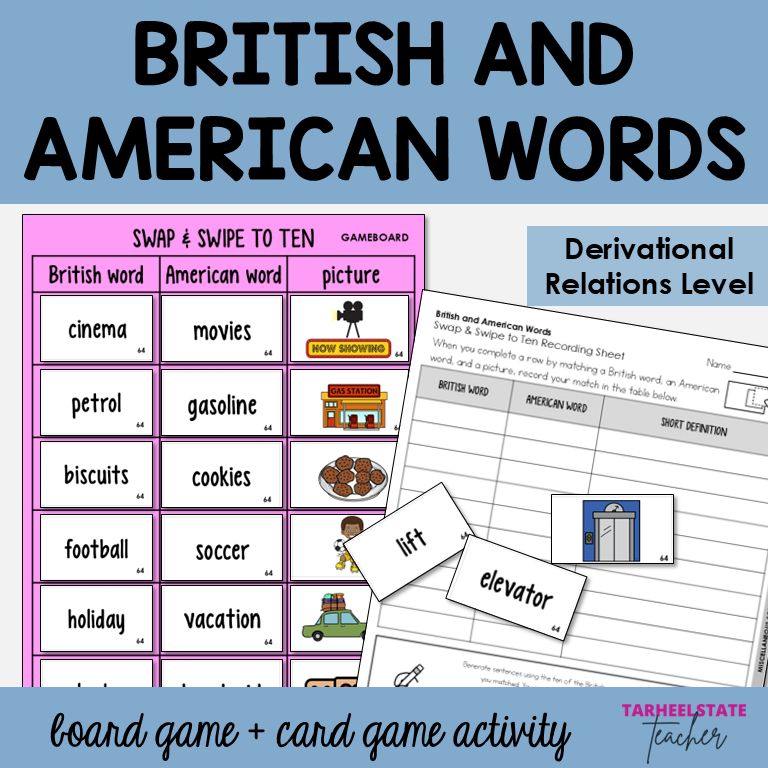 British and American Words Derivational Relations Spellers Games and Activities