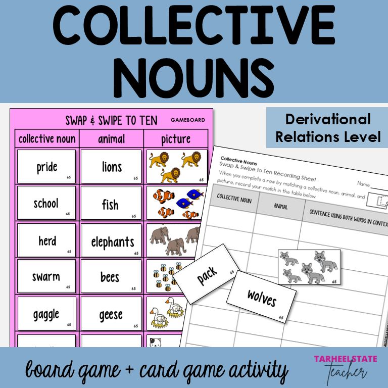Animal Collective Nouns Derivational Relations Spellers Games and Activities