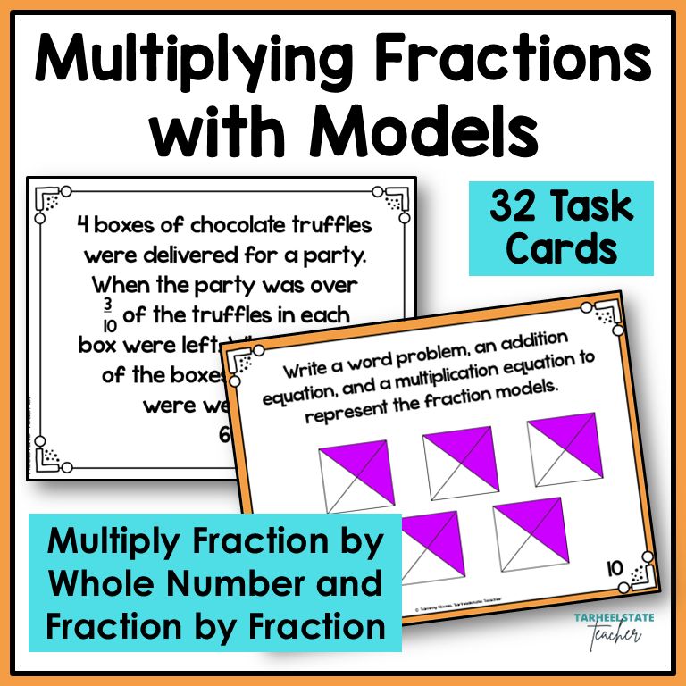 Multiplying Fractions with Models and Word Problems Task Cards Activities