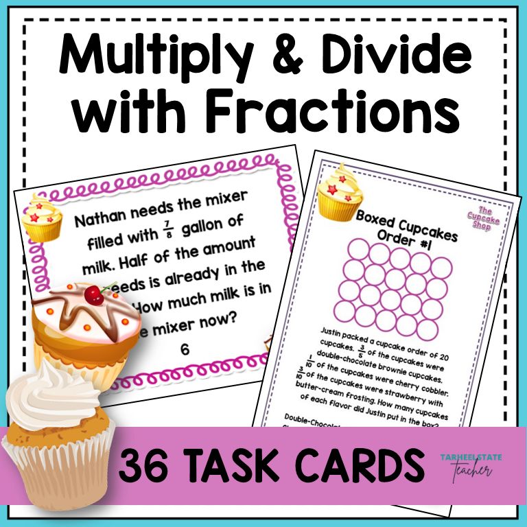 Multiply and Divide Fractions Task Cards Activities or Math Centers