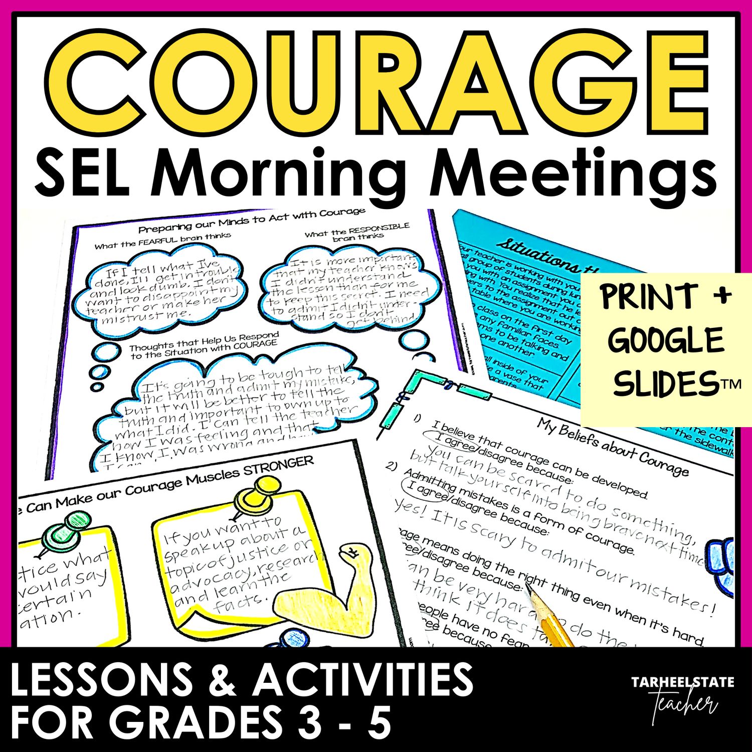 Courage Activities for SEL Print and Digital Morning Meeting Slides