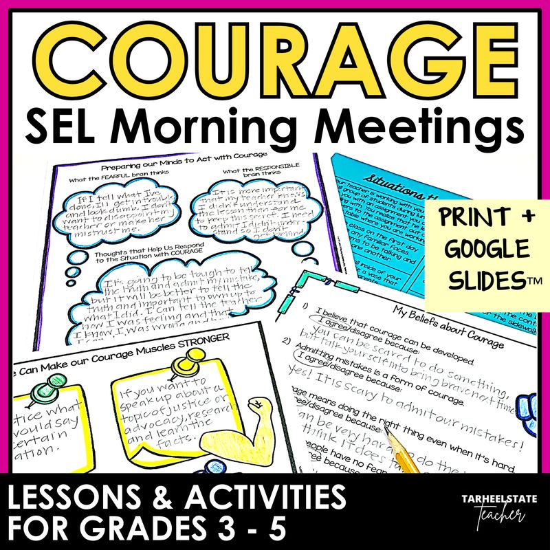Courage Activities for SEL Print and Digital Morning Meeting Slides