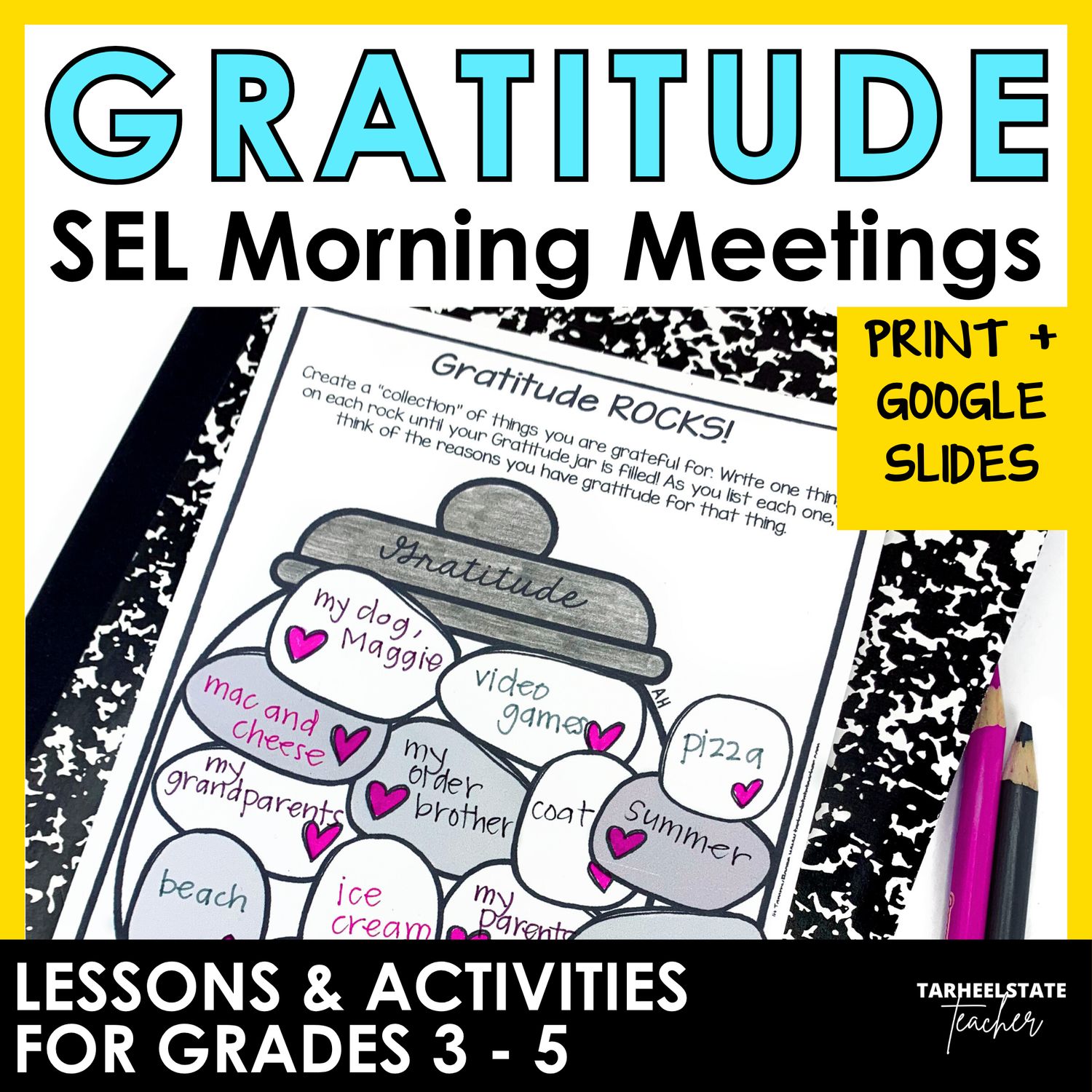 Gratitude Journal and Activities for SEL Print and Morning Meeting Slides