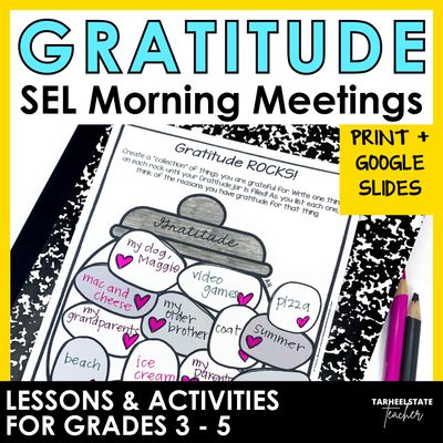 Gratitude Journal and Activities for SEL Print and Morning Meeting Slides