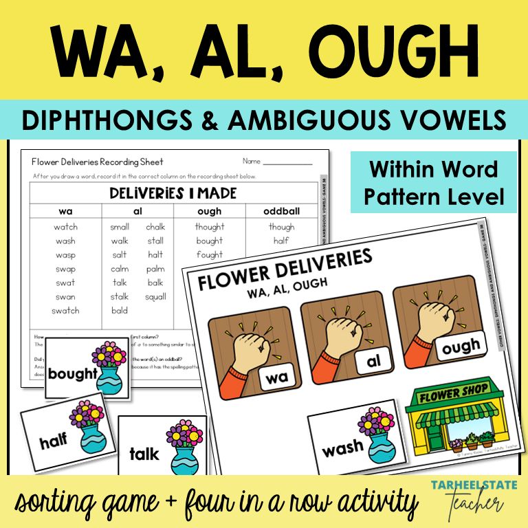 Variant Vowels WA AL and OUGH Unpredictable Vowel Teams Spelling Games Printable