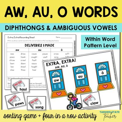 AW AU AUGH &amp; O Variant Vowels, Vowel Teams Spelling, and Vowel Diphthongs Games