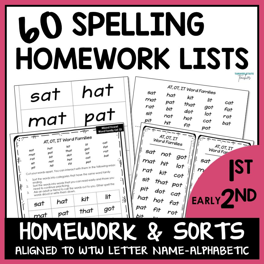 Weekly Spelling Homework CVC Phonics Homework Words Their Way Spelling Lists