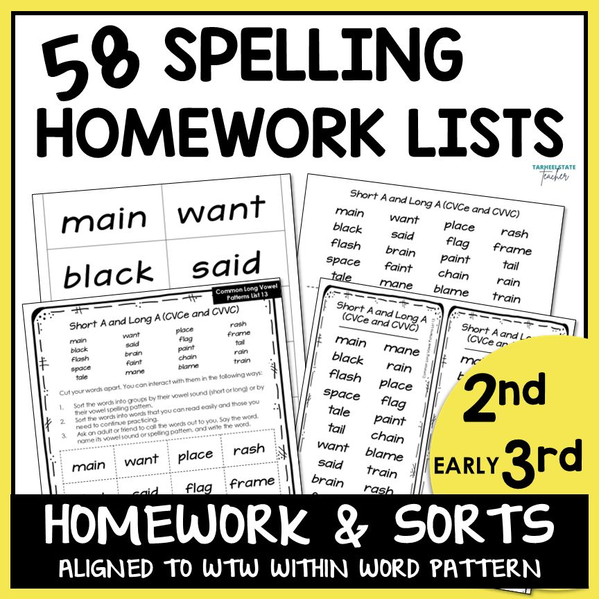 Weekly Spelling Homework 2nd 3rd Grade Spelling Words Their Way Spelling Lists