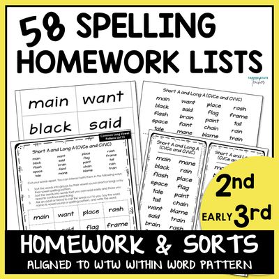 Weekly Spelling Homework 2nd 3rd Grade Spelling Words Their Way Spelling Lists