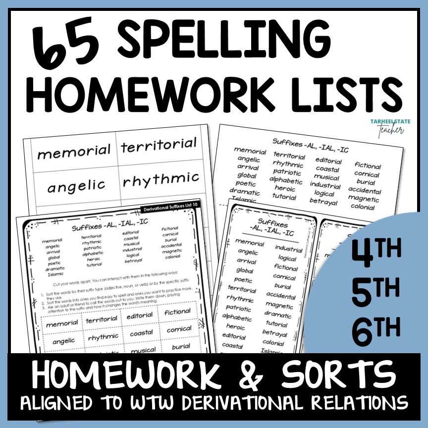 Weekly Spelling Homework Multisyllabic Word Lists Words Their Way Spelling Lists