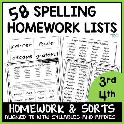 Weekly Spelling Homework 3rd 4th Grade Spelling Words Their Way Spelling Lists