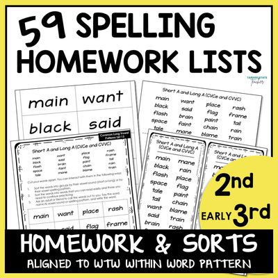 Weekly Spelling Homework 2nd 3rd Grade Spelling Words Their Way Spelling Lists
