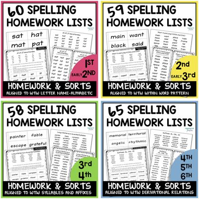 Weekly Spelling Homework Bundle Words Their Way Spelling Lists