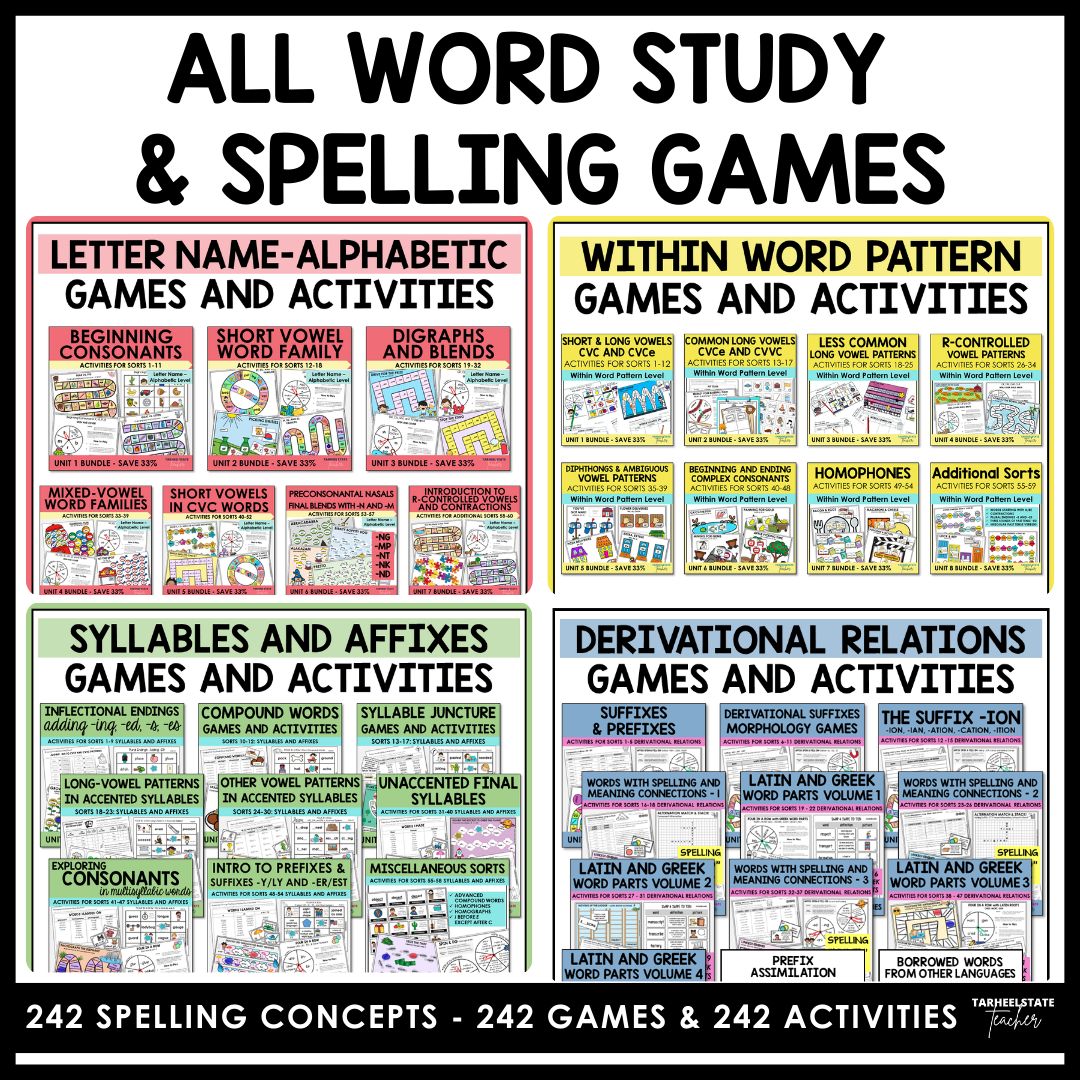 Word Study Spelling Games Mega Bundle (All 4 Levels)